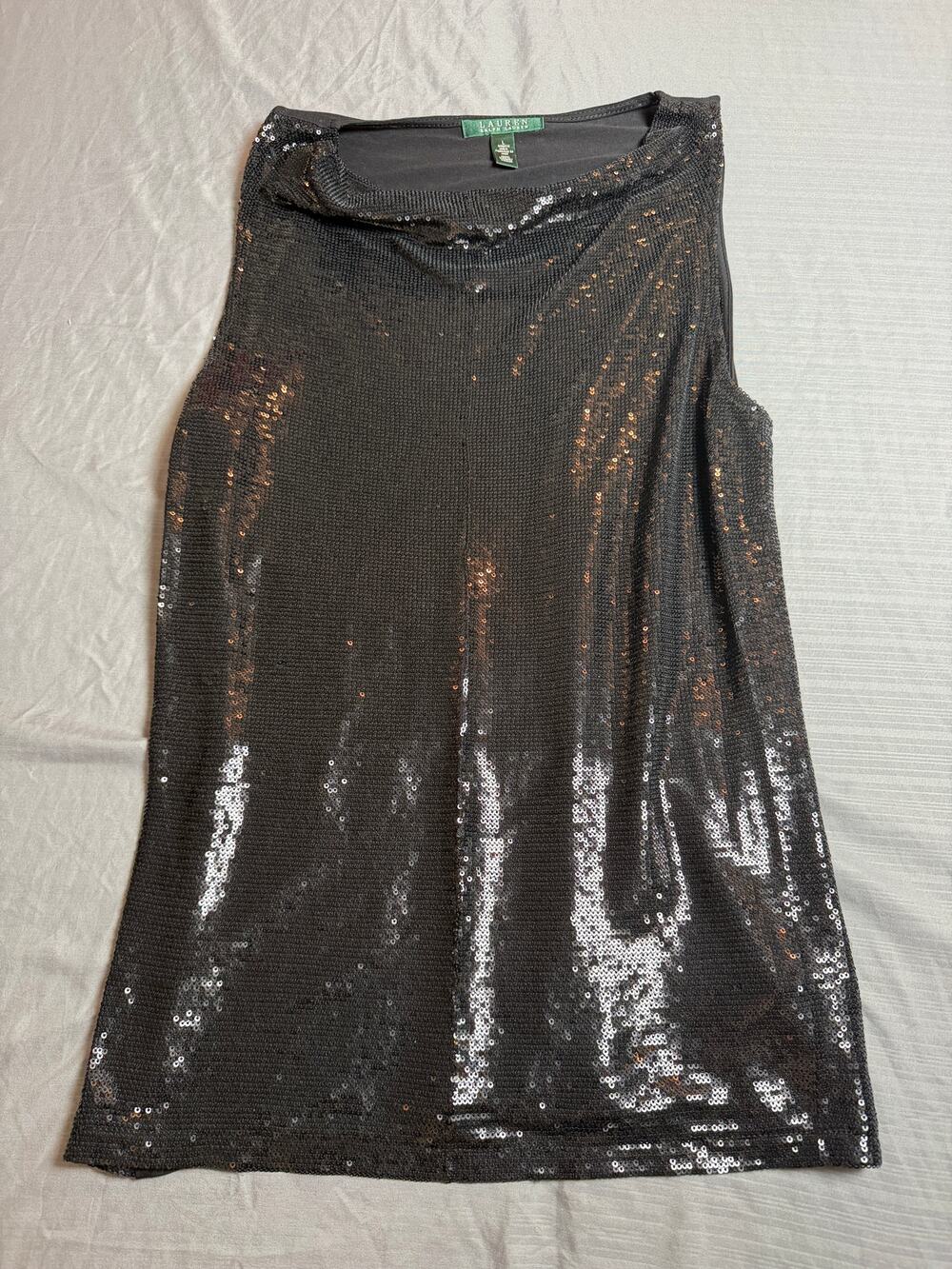 Lauren Ralph Lauren Black Sequin Front Sleeveless Top Tank Womens Large